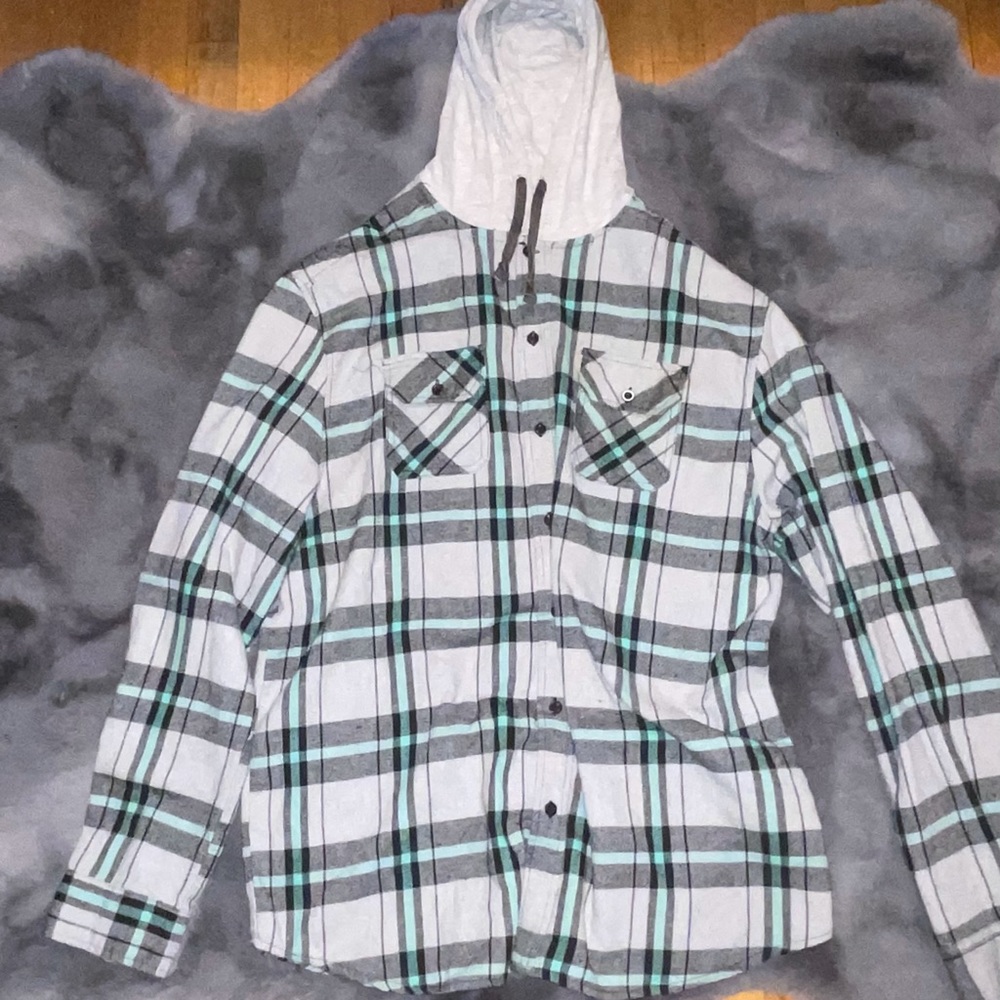 2XL. ELXR lumber jack style green and grey hoodie